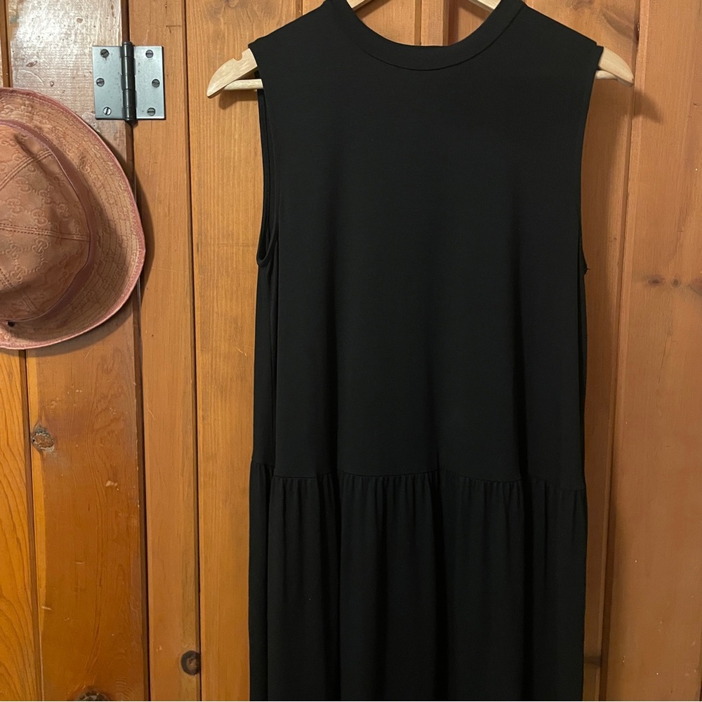 Eileen Fisher Black Lyocell Blend Drop Waist Sleeveless Dress M - Picture 3 of 9